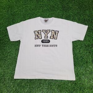 Vintage 1995 New-York News Shirt Medium 22x26 White USA Plaid